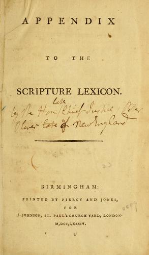 Cover for Appendix to the Scripture lexicon.