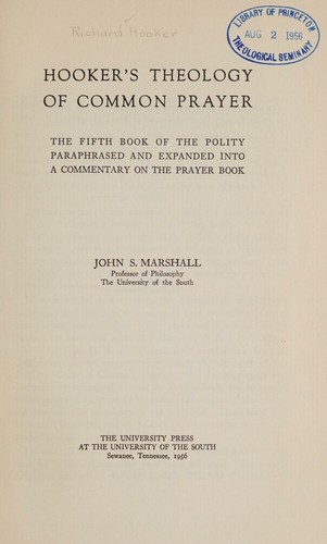 Cover for Hooker's theology of common prayer