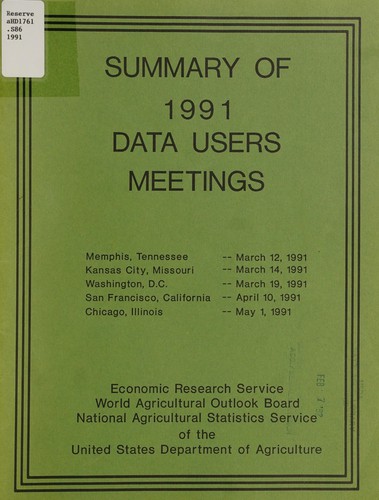 Cover for Summary of 1991 data users meetings