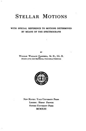 Cover for Stellar Motions: With Special Reference to Motions Determined by Means of ...