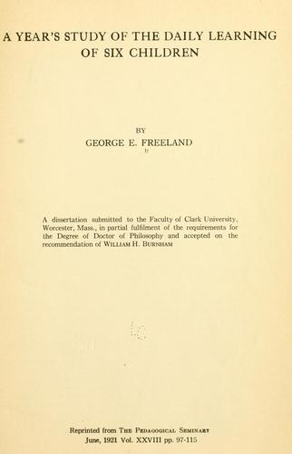 Cover for A year's study of the daily learning of six children