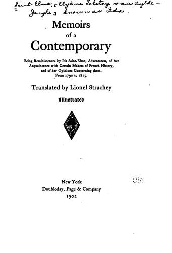 Cover for Memoirs of a Contemporary: Being Reminiscences