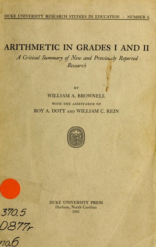 Cover for Arithmetic in grades I and II