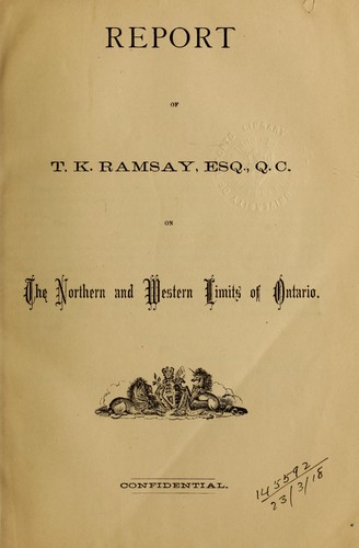 Cover for Report of T. K. Ramsay on the northern and western limits of Ontario.