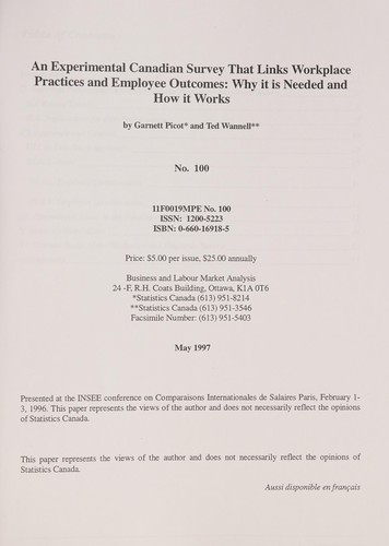 Cover for An experimental Canadian survey that links workplace practices and employee outcomes