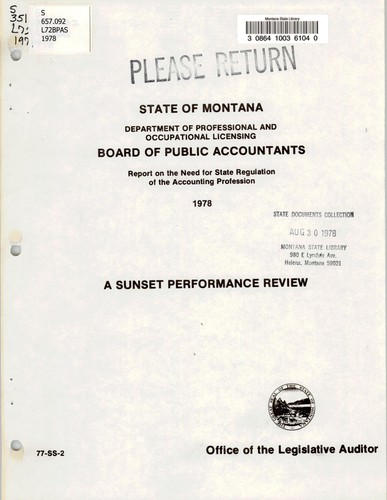 Cover for Department of Professional and Occupational Licensing, Board of Public Accountants