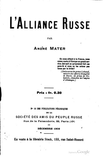 Cover for L' Alliance russe