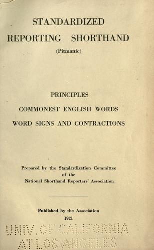 Cover for Standardized reporting shorthand (Pitmanic) principles, commonest English words, word signs and contractions