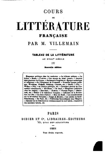 Cover for Cours de littérature française