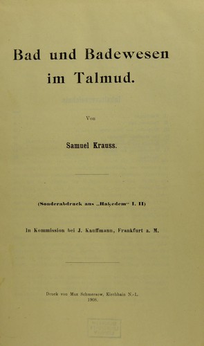 Cover for Bad und Badewesen im Talmud
