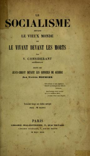 Cover for socialisme devant le vieux monde, ou, Le vivant devant les morts