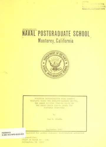 Cover for Position determination with Loran-C triplets using the Hewlett-Packard HP-75C, the Sharp PC-1500 (TRS-80 PC-2) or the Radio Shack TRS-80 Model100 portable computers