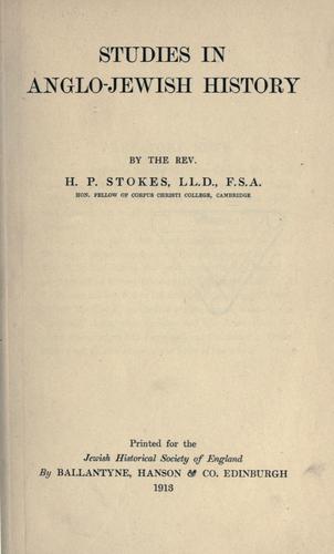 Cover for Studies in Anglo-Jewish history