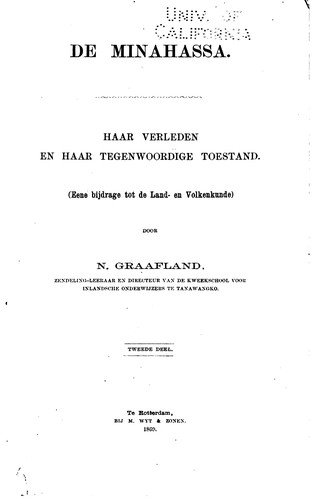 Cover for De Minahassa: Haar verleden en haar tegenwoordige toestand