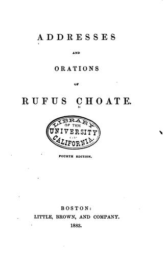 Cover for Addresses and orations of Rufus Choate.