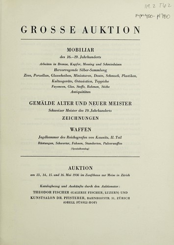 Cover for Mobiliar des 16.-19. Jahrhunderts; Gemälde alter und neuer Meister; Zeichnungen