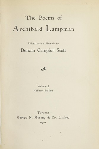Cover for The poems of Archibald Lampman