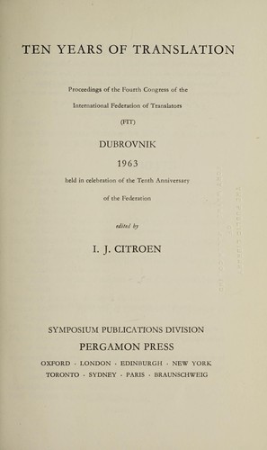 Cover for Ten years of translation
