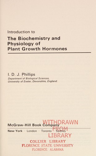 Cover for Introduction to the biochemistry and physiology of plant growth hormones