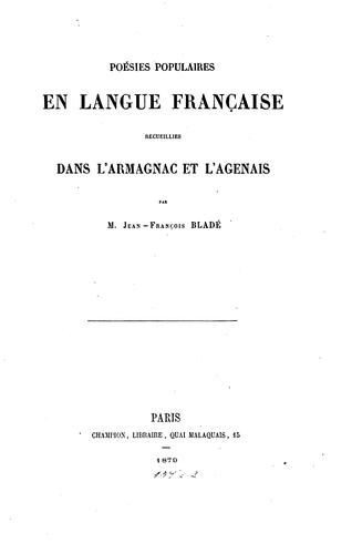 Cover for Poésies populaires en langue française recueillies dans l'Armagnac et l'Agenais