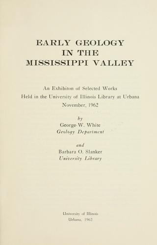 Cover for Early geology in the Mississippi Valley