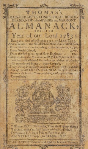 Cover for Thomas's Massachusetts, Connecticut, Rhode-Island, New-Hampshire and Vermont almanack, for ... 1783