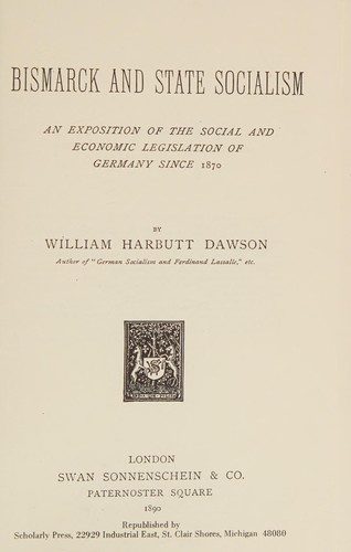 Cover for Bismarck and state socialism