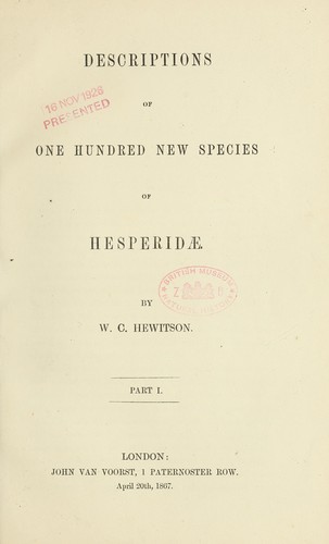 Cover for Descriptions of one hundred new species of Hesperidæ