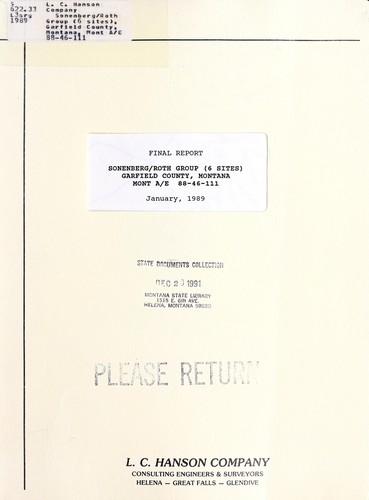 Cover for Sonenberg/Roth Group (6 sites), Garfield County, Montana, Mont A/E 88-46-111