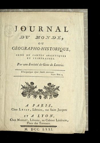 Cover for Journal du monde ou ge ographo-historique