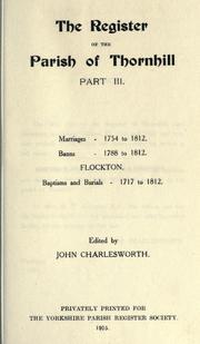 Cover for The register of the parish of Thornhill
