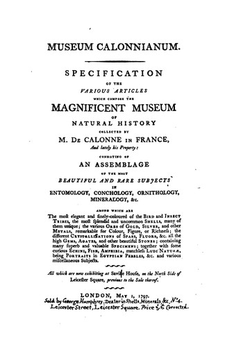 Cover for Museum Calonnianum: Specification of the Various Articles which Compose the Magnificent Museum ...