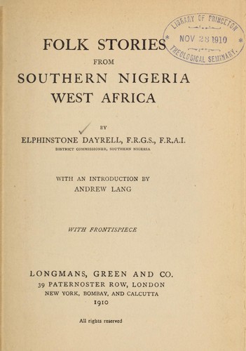 Cover for Folk stories from southern Nigeria, West Africa