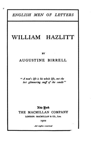 Cover for William Hazlitt