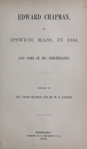 Cover for Edward Chapman, of Ipswich, Mass., in 1644