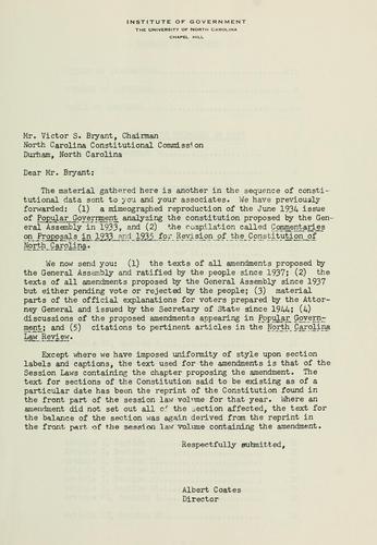 Cover for Amendments to the Constitution of North Carolina proposed by the General Assembly, 1937-1957