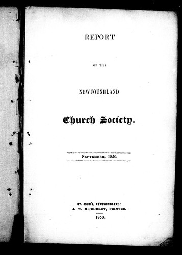Cover for Report of the Newfoundland Church Society, September, 1850