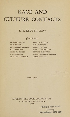 Cover for Race and culture contacts;