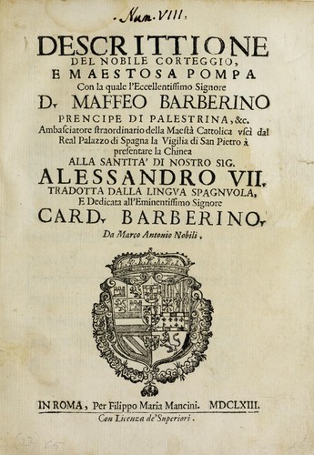 Cover for Relatione delle cerimonie & apparato della Basilica di S. Pietro nella canonizatione del glorioso Santo Francesco di Sales, vescovo di Geneva, fatta dalla Santità di N.S. Alessandro VII., il di XIX. aprile MDCLXV