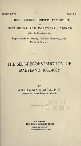 Cover for The self-reconstruction of Maryland, 1864-1867