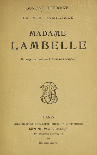 Cover for Madame Lambelle ...