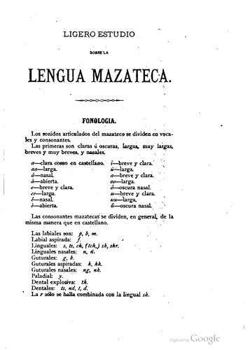 Cover for Ligero estudio sobre la lengua mazateca