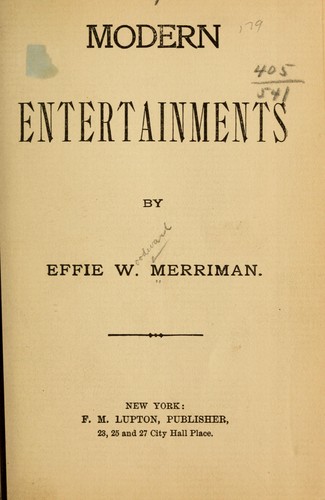 Cover for Modern entertainments