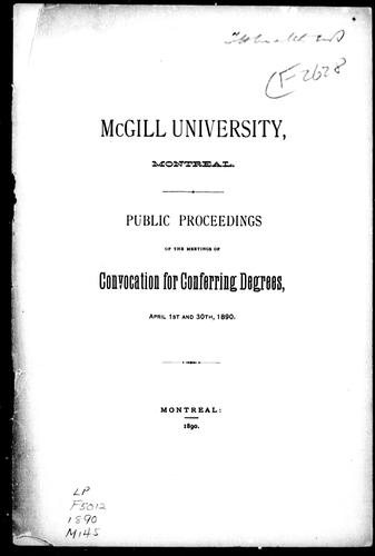 Cover for Public proceedings of the meetings of convocation for conferring degrees, April 1st and 30th, 1890