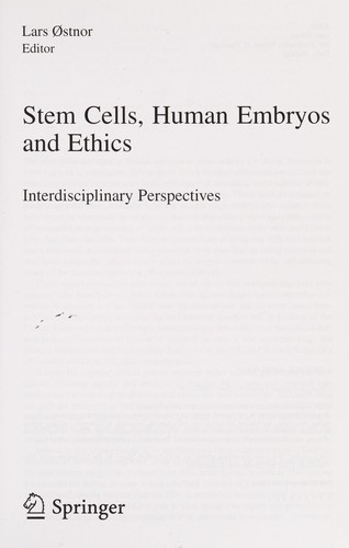 Cover for Stem cells, human embryos and ethics