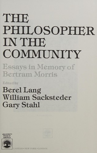 Cover for The Philosopher in the community