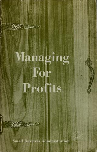 Cover for Managing for profits