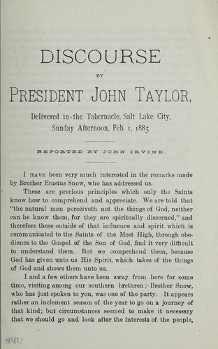 Cover for Discourse by President John Taylor