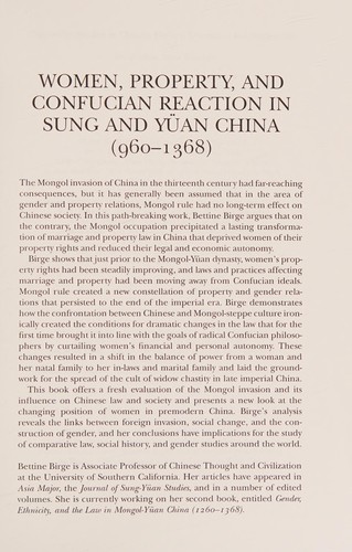 Cover for Women, property, and Confucian reaction in Sung and Yüan China (960-1368)