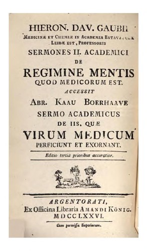 Cover for Sermones II. academici de regimine mentis quod medicorum est ...